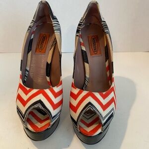 Missoni chevron black red beige peep toe platform stiletto EU 36 US 5.5